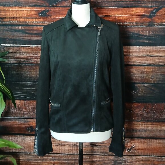 NWT Kut From The Kloth Moto Jacket S Jayden Faux Suede Black Leopard Lined - Picture 6 of 16